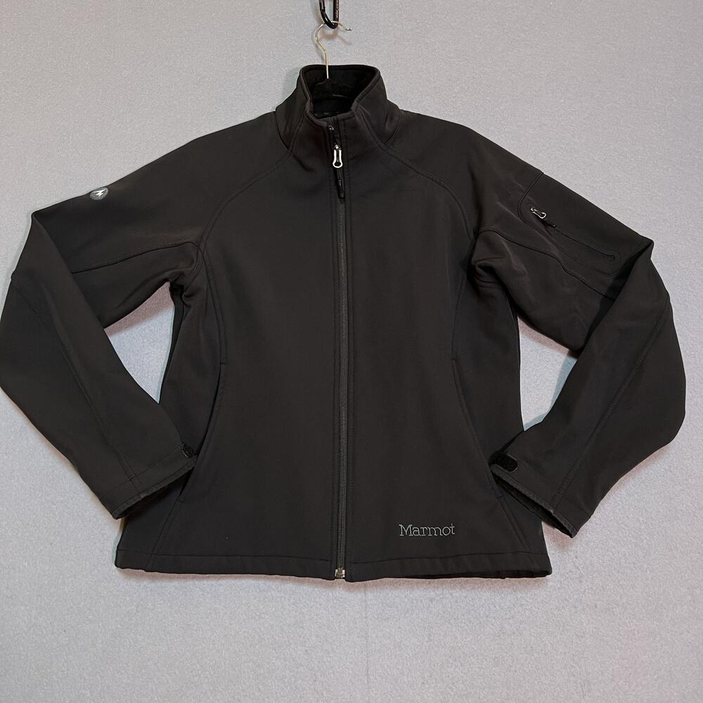 Marmot Jacket Womens Large Black Softshell Fleece Lined Full Zip Pockets Hiking